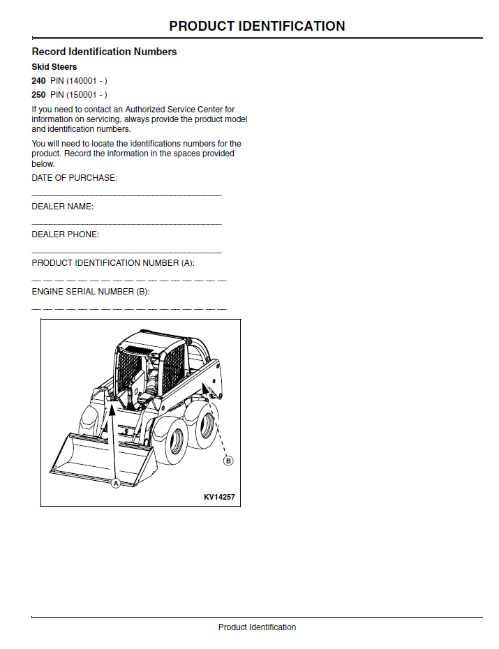 Download John Deere 240 250 Skid Steer Operator Manual | OMKV11661