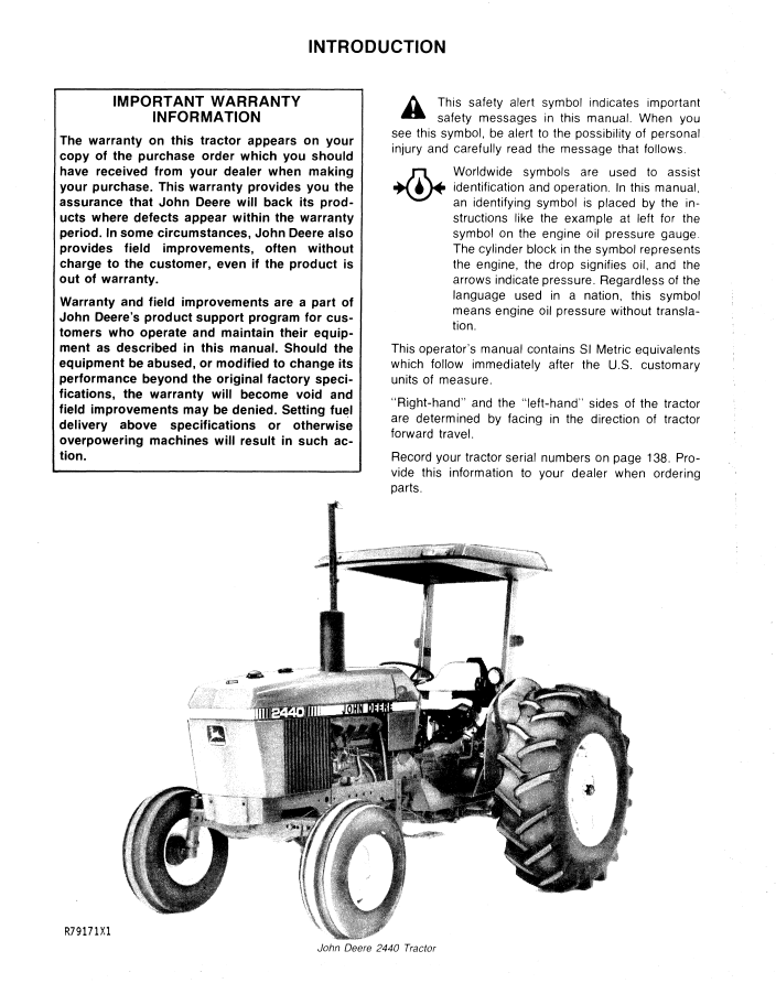 Download John Deere 2440 & 2640 Tractor Manual OMR70798