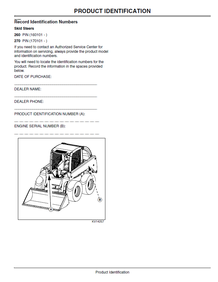 Download John Deere 260 270 Skid Steer Operator Manual | OMKV11663