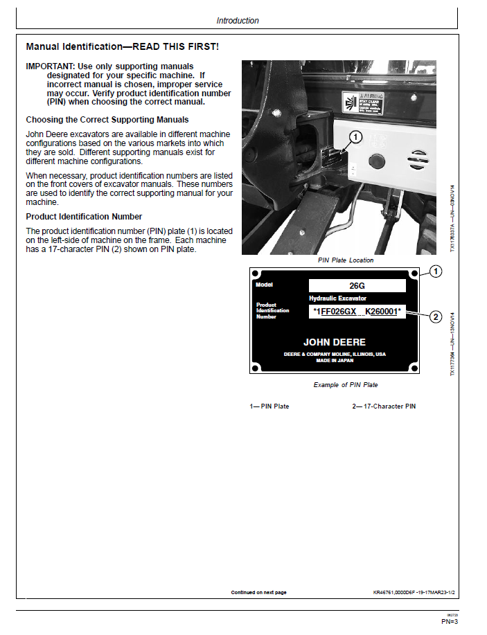 Download John Deere 26G Compact Excavator Operator Manual OMT361084X19