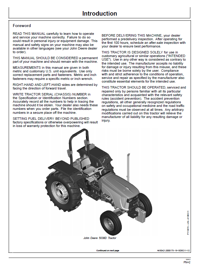 Download John Deere 5038D & 5045D Tractor Manual OMSJ15164