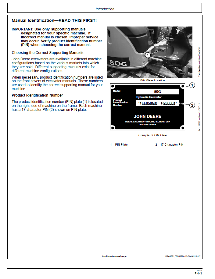 Download John Deere 50G Excavator Operator Manual OMT333114