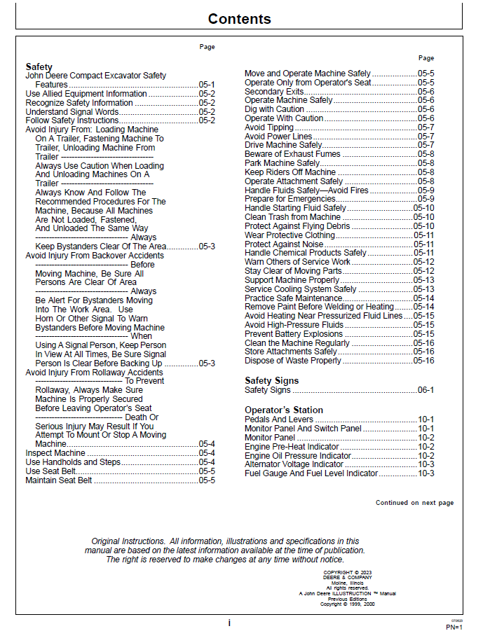 Download John Deere 50ZTS Excavator Operation Manual OMT185900