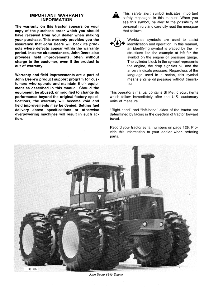 Download John Deere 8440 & 8640 Tractor Manual OMRW15912