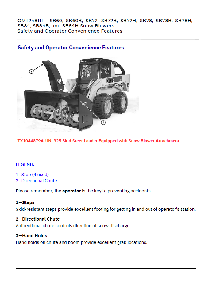 Download John Deere SB60 SB72 SB84 Snow Blower Manual OMT248111