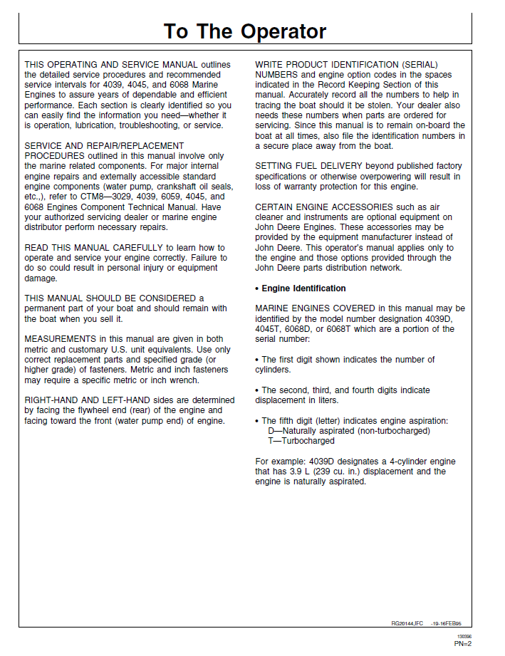 Download John Deere Series 300 Marine Engine Manual OMRG20144