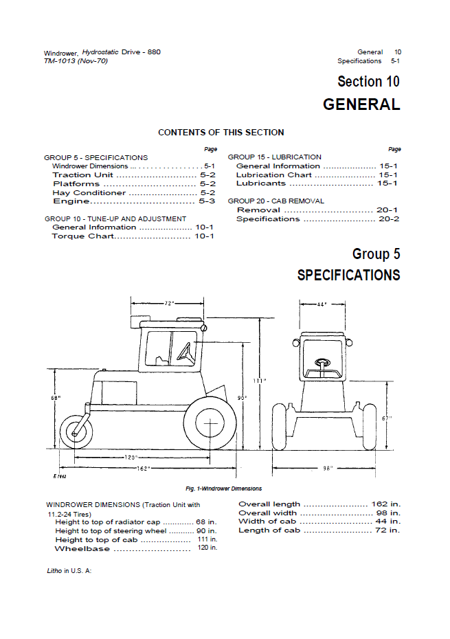 Download John Deere TM1013 880 Windrower Technical Service Manual