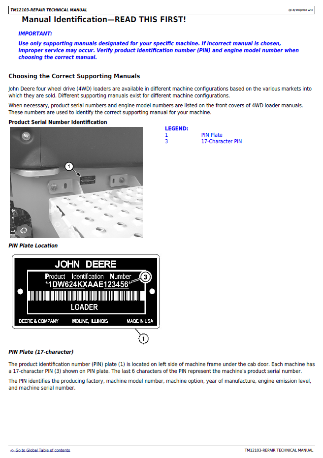 Download John Deere TM12103 624K 4WD Loader Service Manual