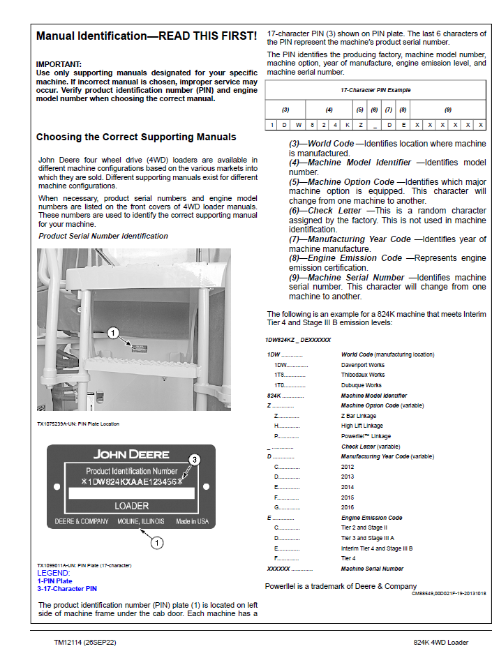 Download John Deere TM12114 824K 4WD Loader Service Test Guide