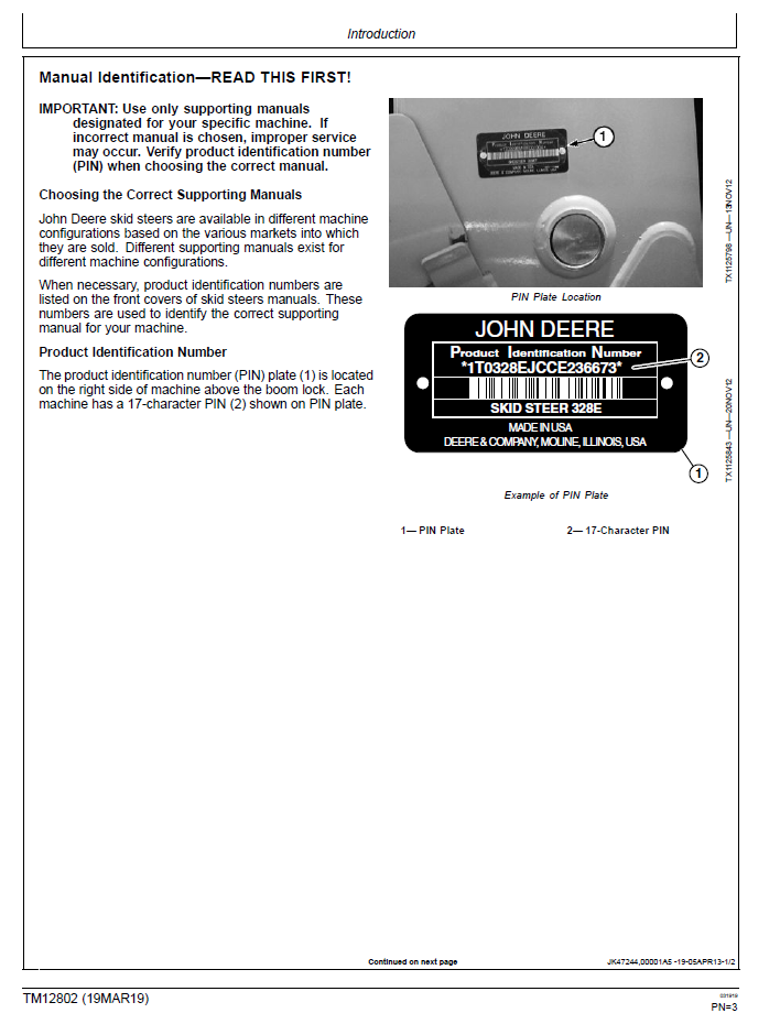 Download John Deere TM12802 Skid Steer Loader Service Operation Guide