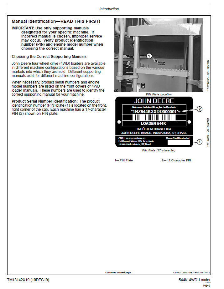Download John Deere TM13142X19 544K 4WD Loader Service Test Guide