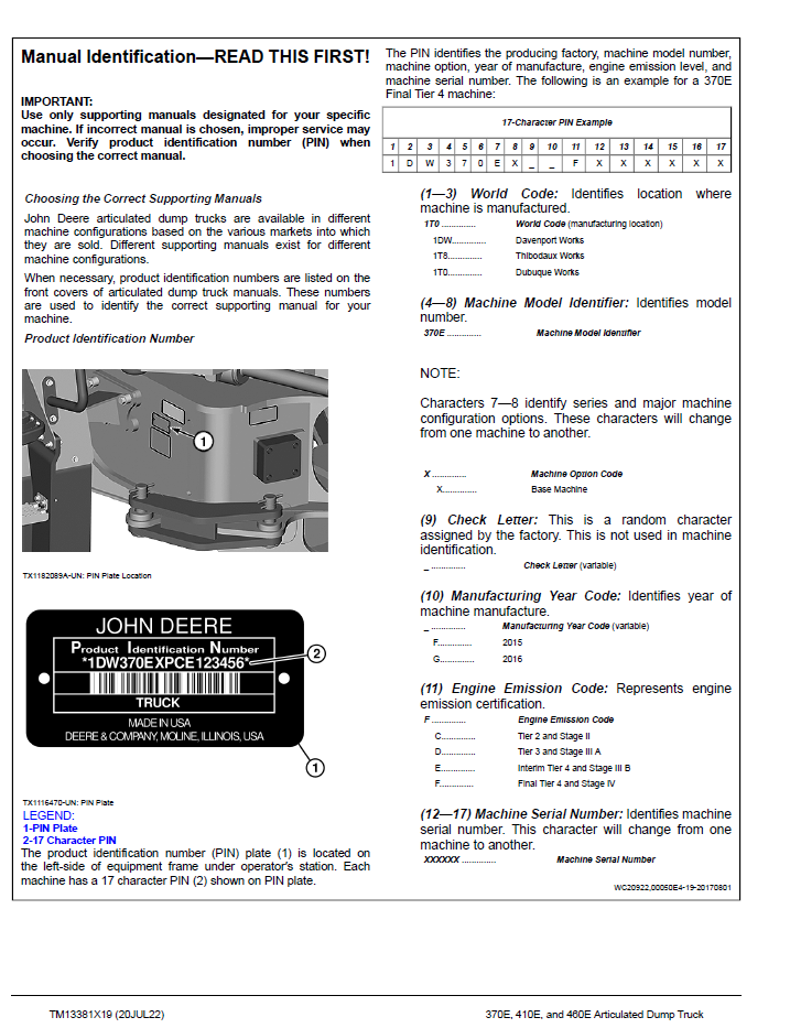 Download John Deere TM13381X19 Dump Truck Technical Repair & Maintenance Guide