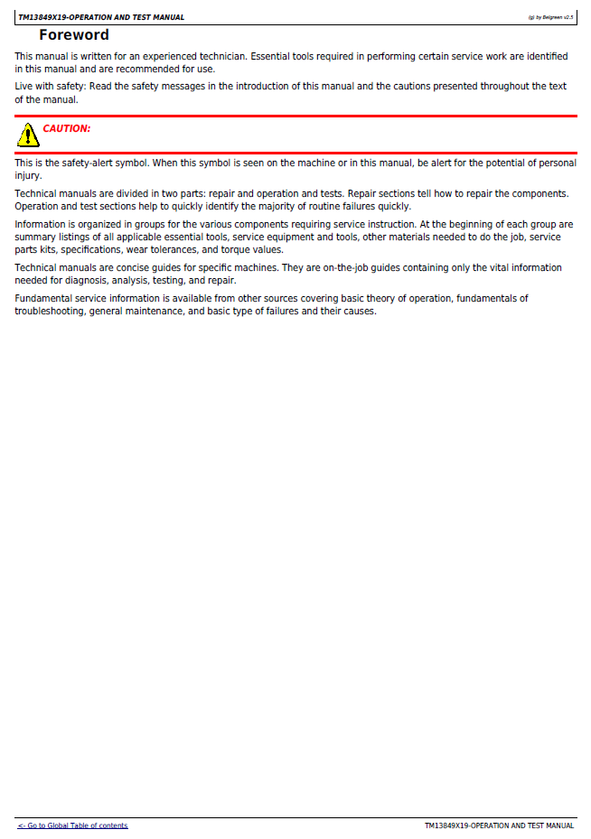 Download John Deere TM13849X19 EH Skid Steer Diagnostic Service Guide