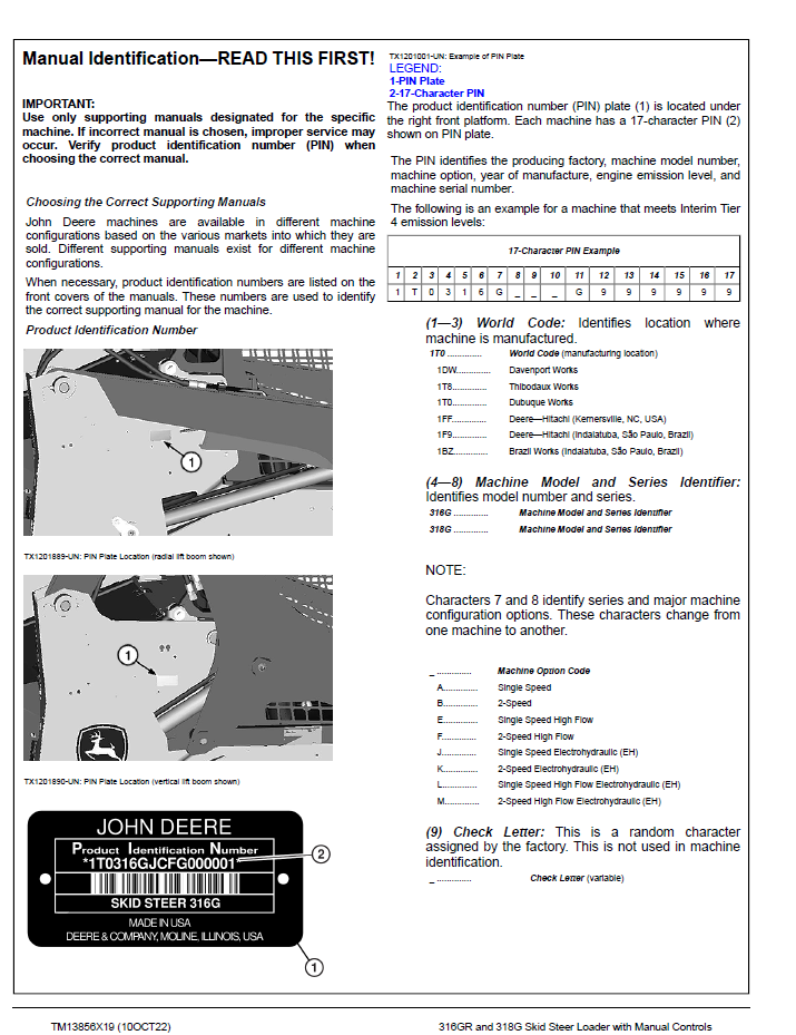 Download John Deere TM13856X19 316GR and 318G Manual Control Service Guide