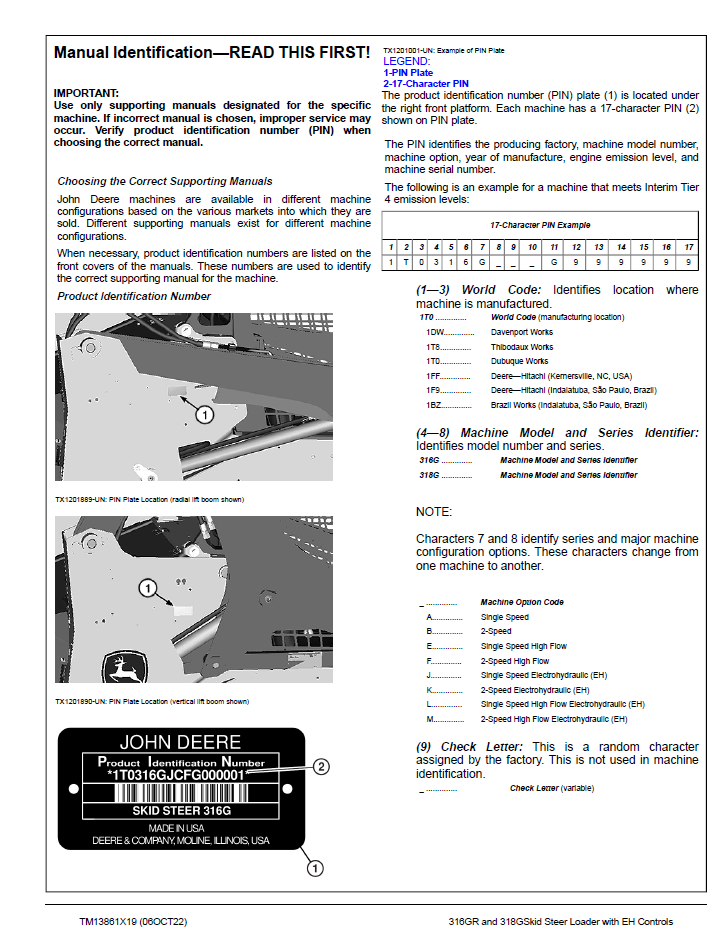 Download John Deere TM13861X19 EH Control Repair Technical Manual for 316GR & 318G