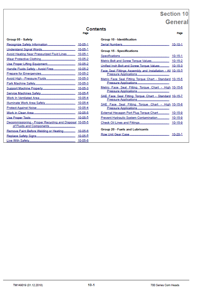 Download John Deere TM149019 Corn Head Workshop Repair Manual