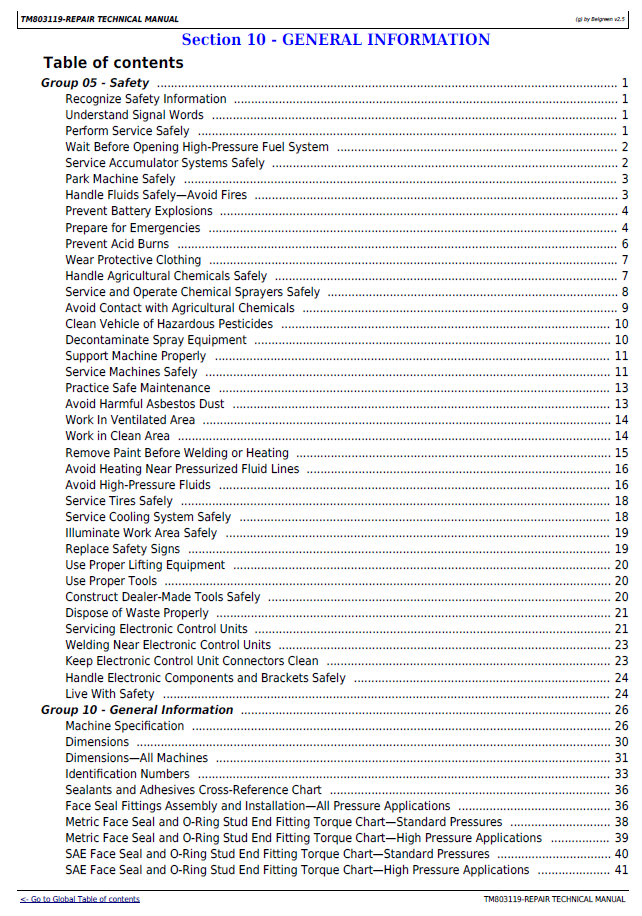 Download John Deere TM803119 Self Propelled Sprayer Repair Manual PDF