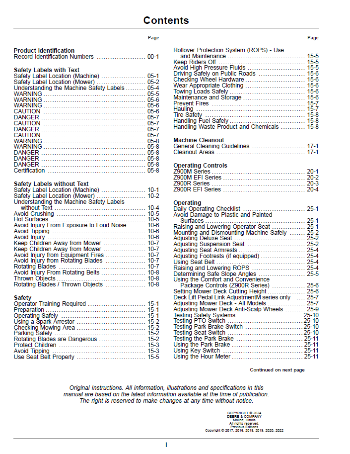 Download John Deere Z900M Z900R Operator Guide | OMUC37498E PDF