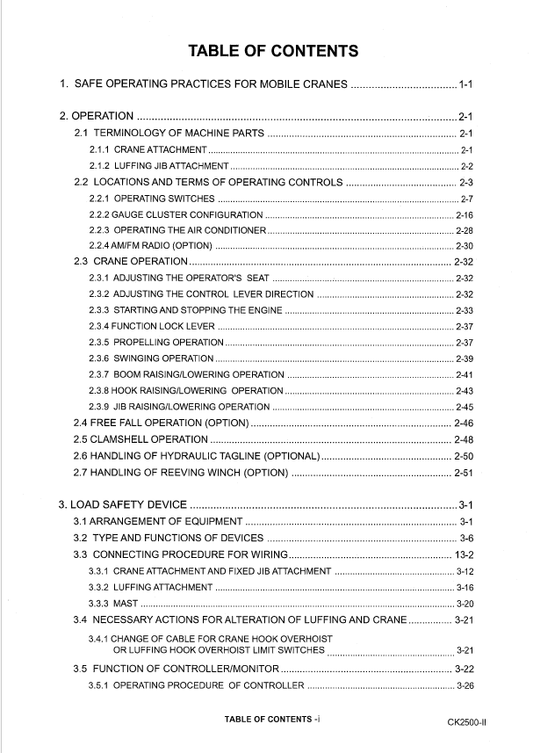 Download Kobelco CK2500-II Crawler Crane Service & Operation Manual