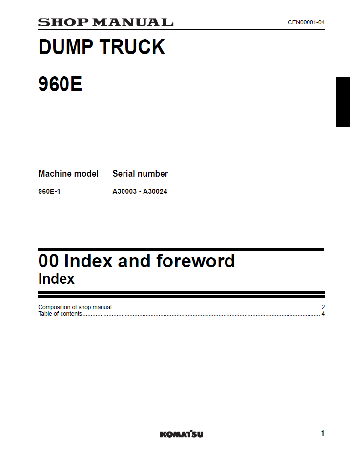 Download Komatsu 960E-1 Haul Truck Service & Repair Manual CEBM021304