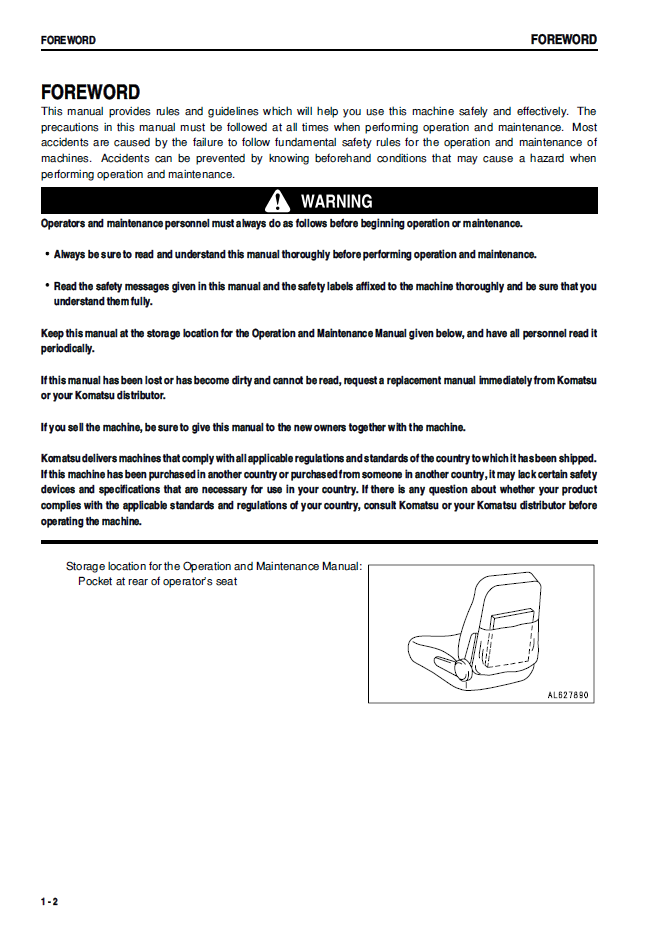 Download Komatsu GD675-3C Motor Grader Operator's Manual SEAD038002