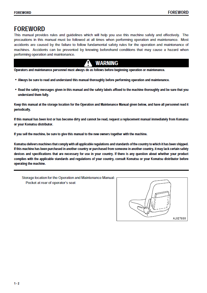 Download Komatsu GD675-3C Motor Grader Operator's Manual SEAD038003