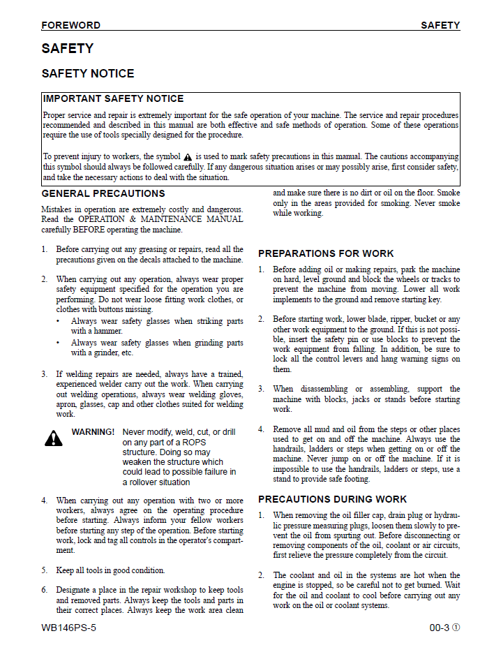 Download Komatsu WB146PS-5 Backhoe Loader Workshop Manual CEBM018501