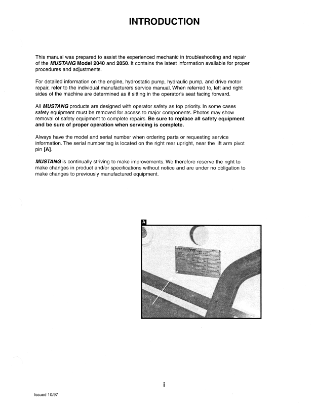 Download MUSTANG 2040 2050 Repair & Service Manual PDF