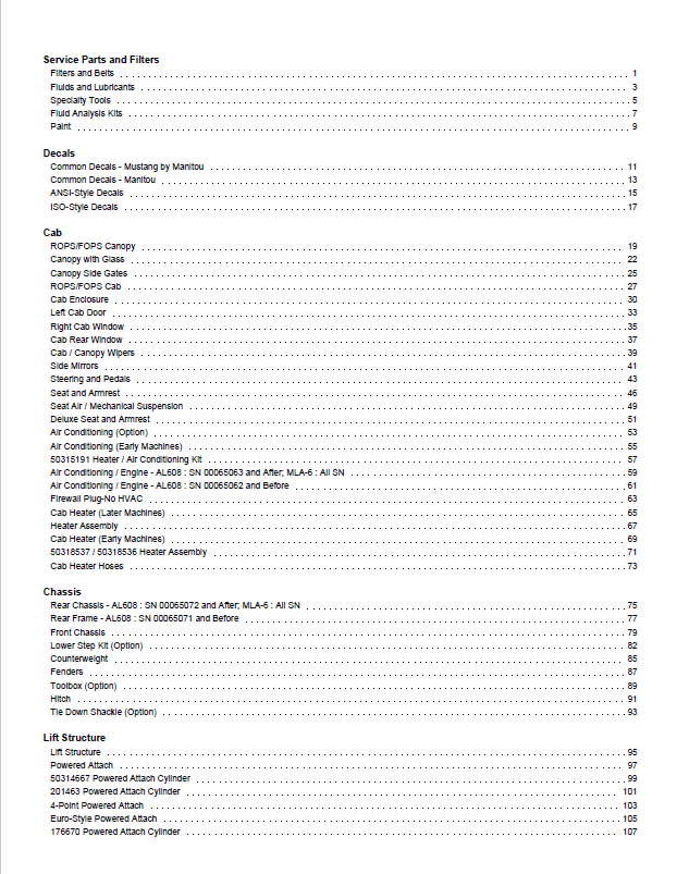 Download MUSTANG 608 MLA-6 Articulated Loader Parts Book 50940373