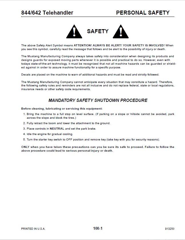 Download MUSTANG 642 844 Telehandler Workshop Manual 913250
