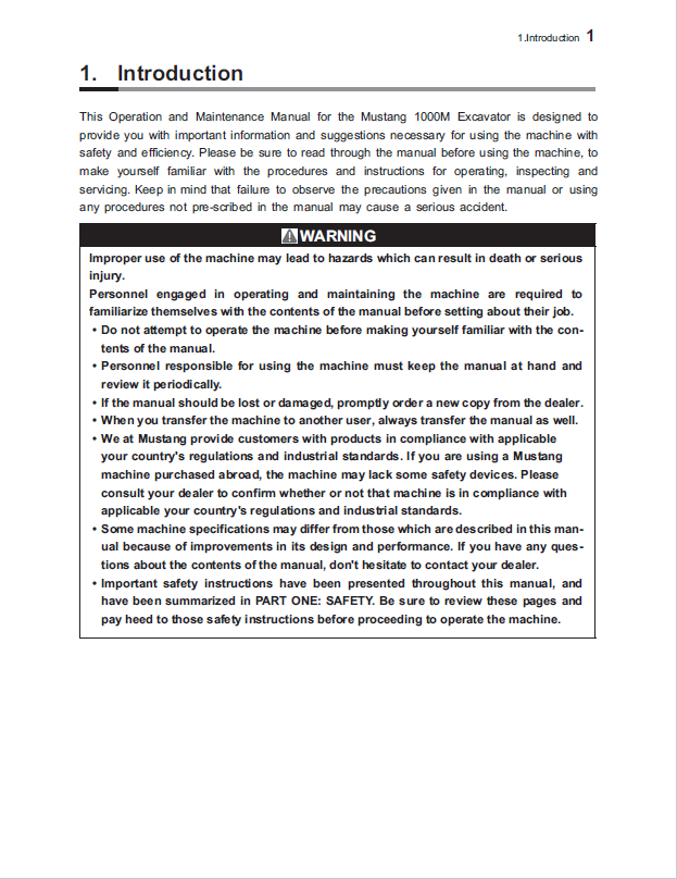 Download Mustang 1000M Compact Excavator Operator Manual PDF 50940498
