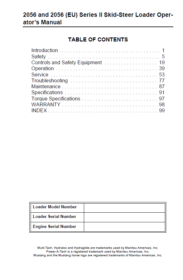 Download Mustang 2056 Skid-Steer Loader Operator Manual PDF