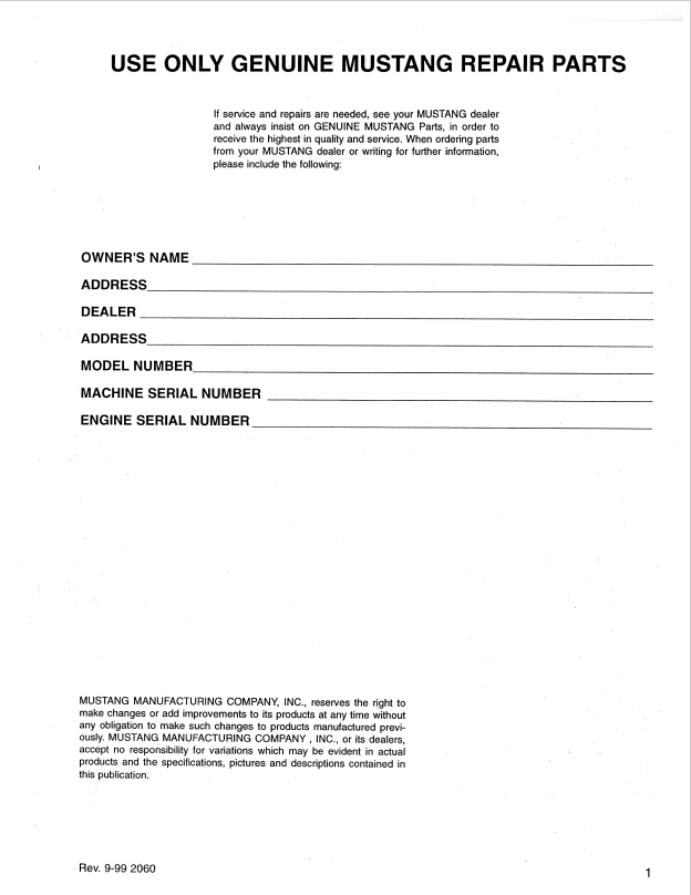 Download Mustang 2060 Skid Steer Parts Manual 000-93966 PDF Catalog