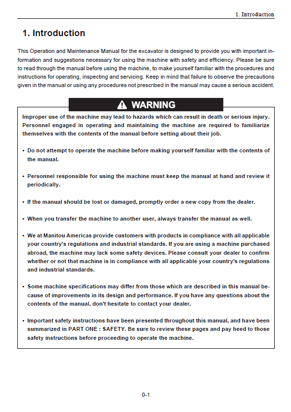 Download Mustang 450Z Compact Excavator 50940100 Operator Handbook PDF