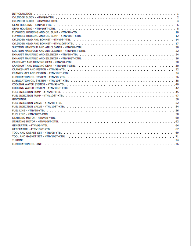 Download Mustang 4TNV98-YTBL 4TNV106T-XTBL Parts Catalog Manual PDF