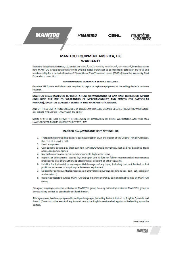Download Mustang 50950108 Operator Manual for 1900R, 2200R, 2600R