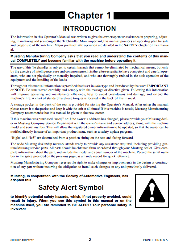 Download Mustang 519 Telehandler Operator Guide - 50960014 PDF