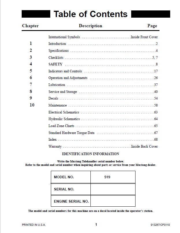 Download Mustang 519 Telehandler Operator's Guide - PDF