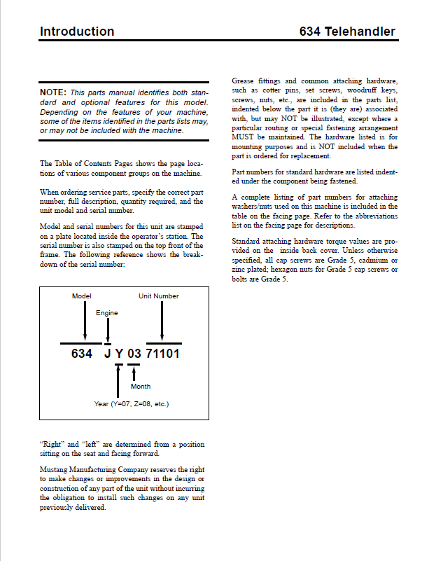 Download Mustang 634 Telehandler Tier II Engine Parts Manual 913230 PDF