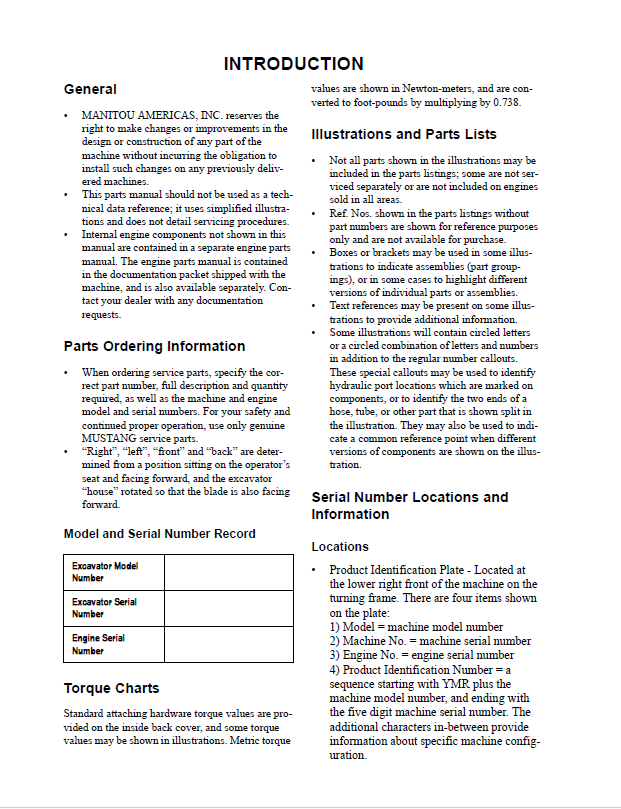 Download Mustang 800Z NXT2 Excavator Parts Manual 50940325 PDF