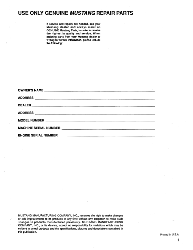 Download Mustang 910 Loader Parts Manual 000-21936 PDF Catalog