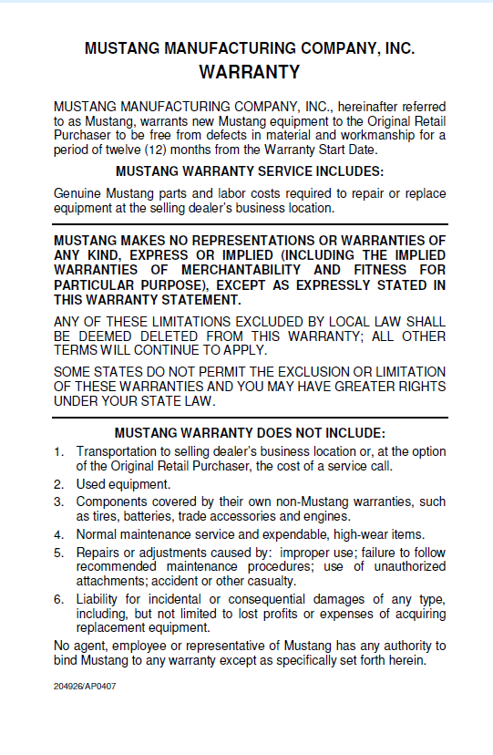 Download Mustang AL406 & AL506 Loader Operation Manual PDF 918444