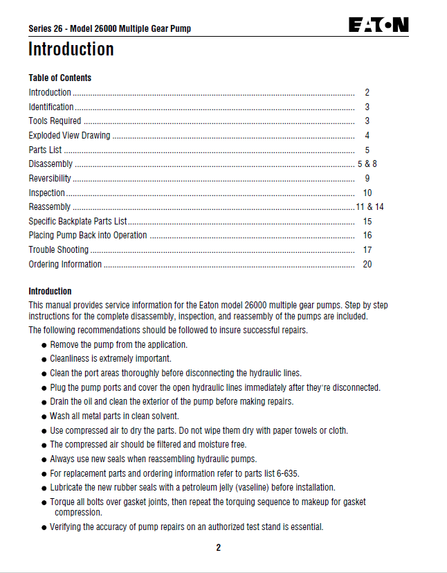 Download Mustang Eaton 26000 Gear Pump Service Manual 915105 for Skid-Steer Loader