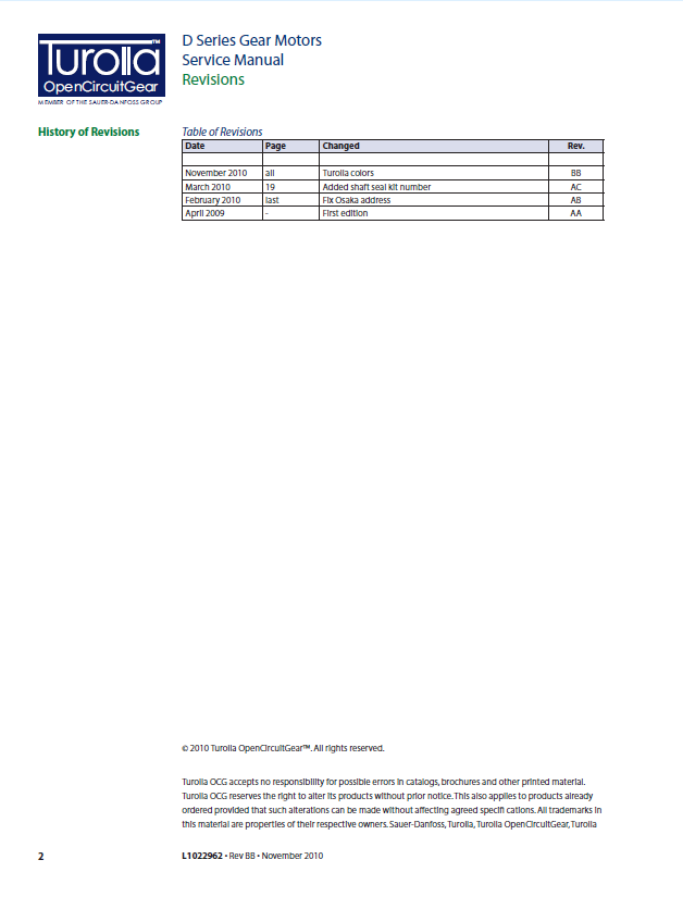 Download Mustang Turolla D-Series Gear Motor Repair Manual 50950189-AP0214