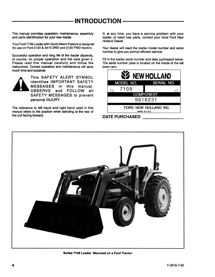 Download New Holland Ford Series 7109 Farm Loader Operator Manual 42710911