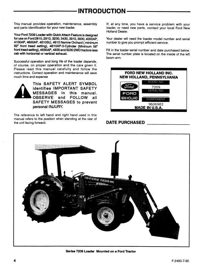 Download New Holland Ford Series 7209 Farm Loader Operator Manual 42720911