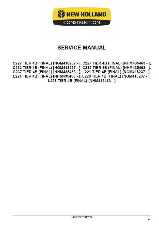 Download New Holland L221-L228 & C227-C237 Repair Manual (Pub. # 48068128)