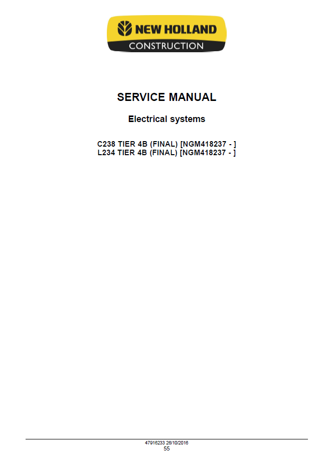 Download New Holland L234 Skid Steer & C238 CTL Manual (Pub. # 48076790)
