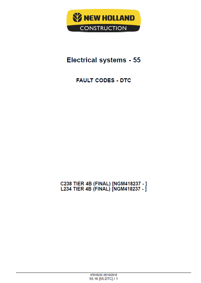 Download New Holland L234 Skid Steer & C238 CTL Manual (Pub. # 48076793)