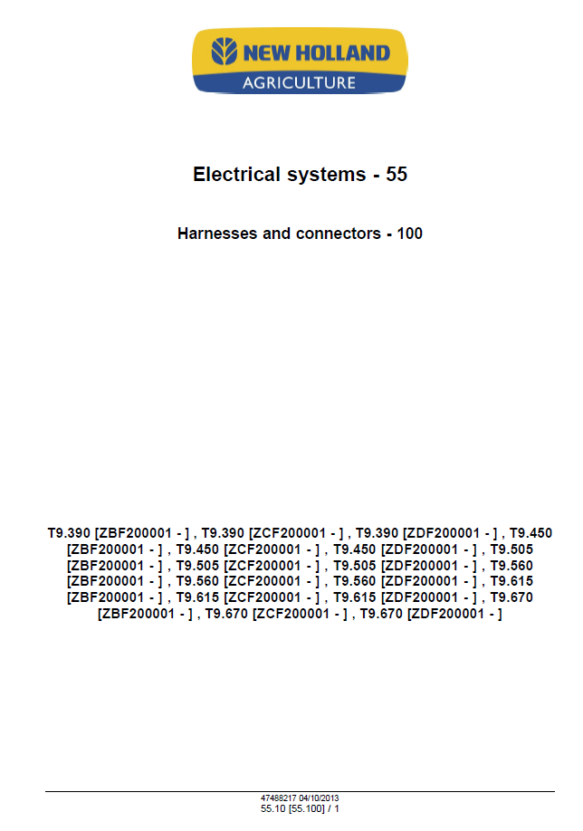 Download New Holland T9 Tier 4 Series Tractor Service Manual - 47632304 PDF